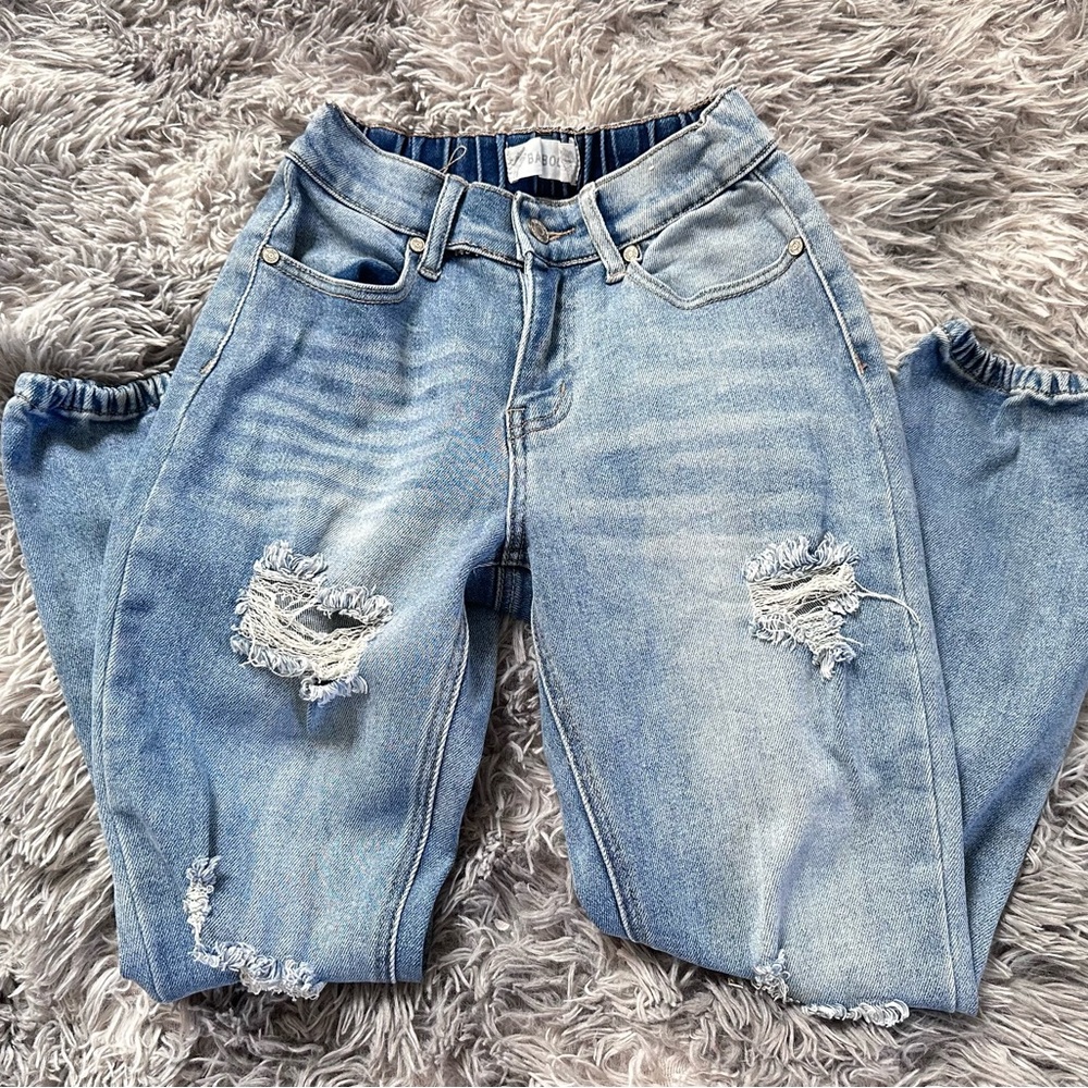 BAMBOO Blue Boyfriend Distressed Jeans